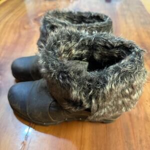 Sorel Joan of Arctic Wedge Women's Ankle Boots 10 M Leather Brown Faux Fur